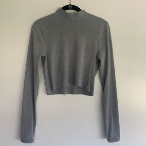 cropped ribbed mock neck